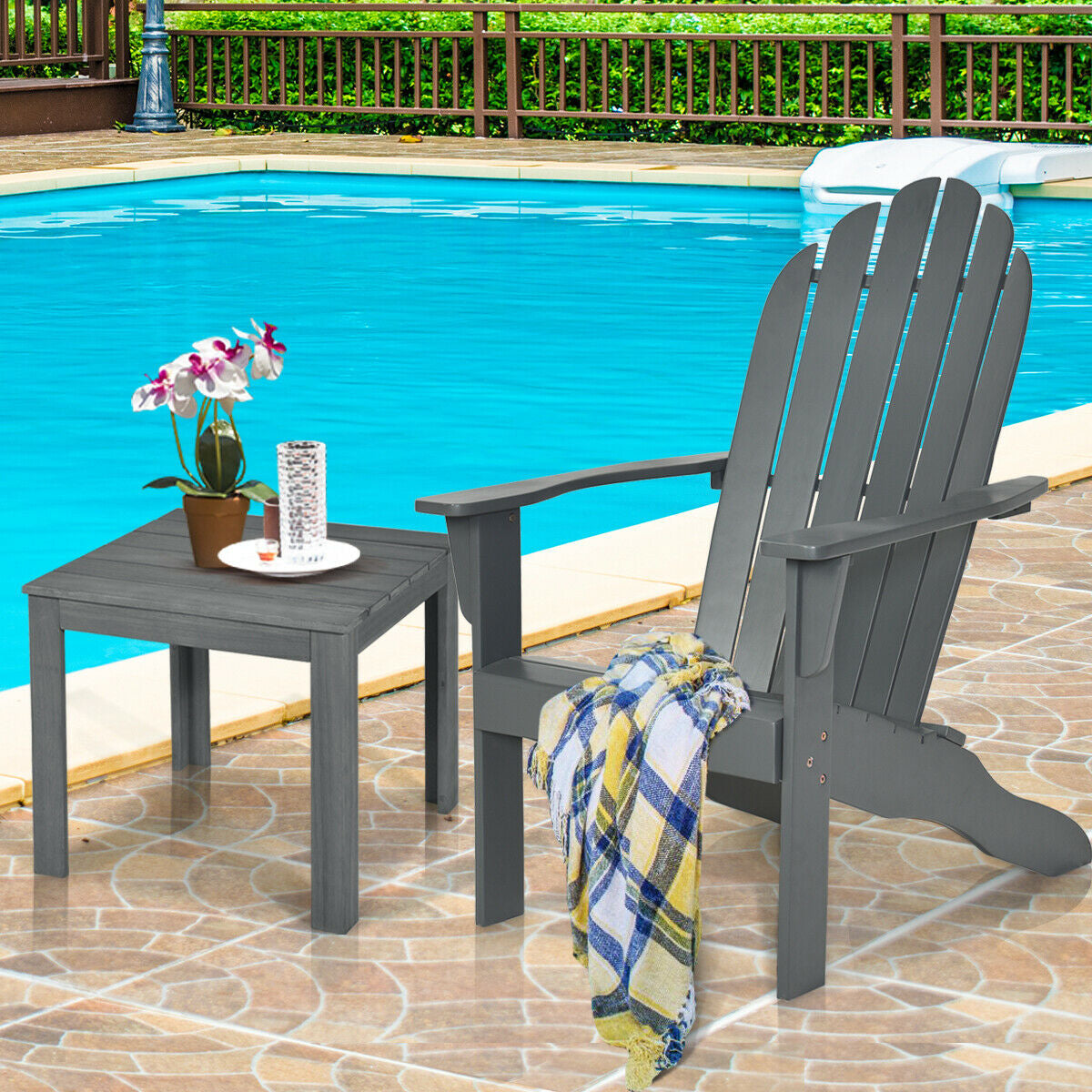 Silla Adirondack de exterior de madera de acacia con diseño ergonómico
