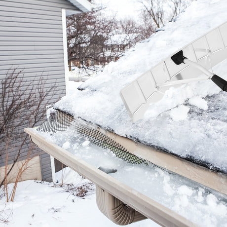 Rastrillo Telescópico de Aluminio de 21 Pies para Nieve en Techos con Pala de Polipropileno Grande