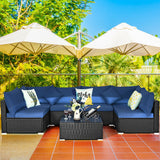 7 Pieces Sectional Wicker Furniture Sofa Set with Tempered Glass Top-Red
