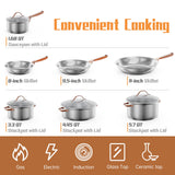 Juego de utensilios de cocina de acero inoxidable de 11 piezas con asas doradas que no se calientan