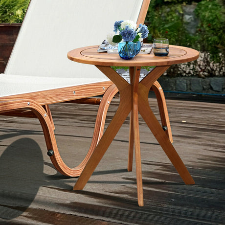 Mesa auxiliar de bistró redonda de madera maciza para exterior de 27 pulgadas