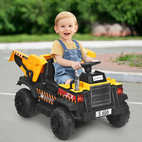 Camión volquete eléctrico para niños de 12 V con batería y balde volquete - Amarillo