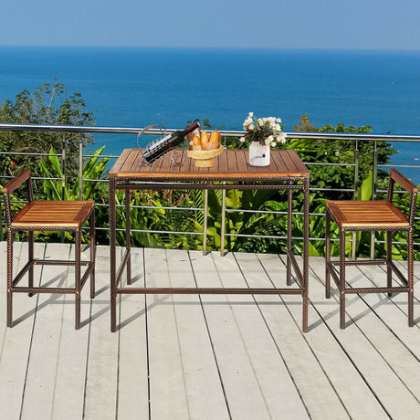 Juego de muebles de comedor de 3 piezas de ratán y mimbre para patio