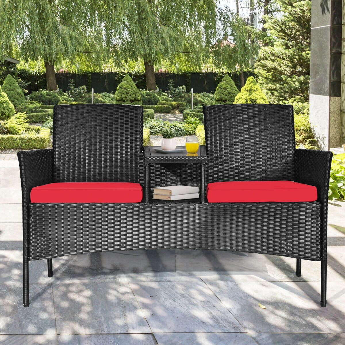 Juego de muebles de conversación para patio de mimbre con cojines extraíbles y mesa
