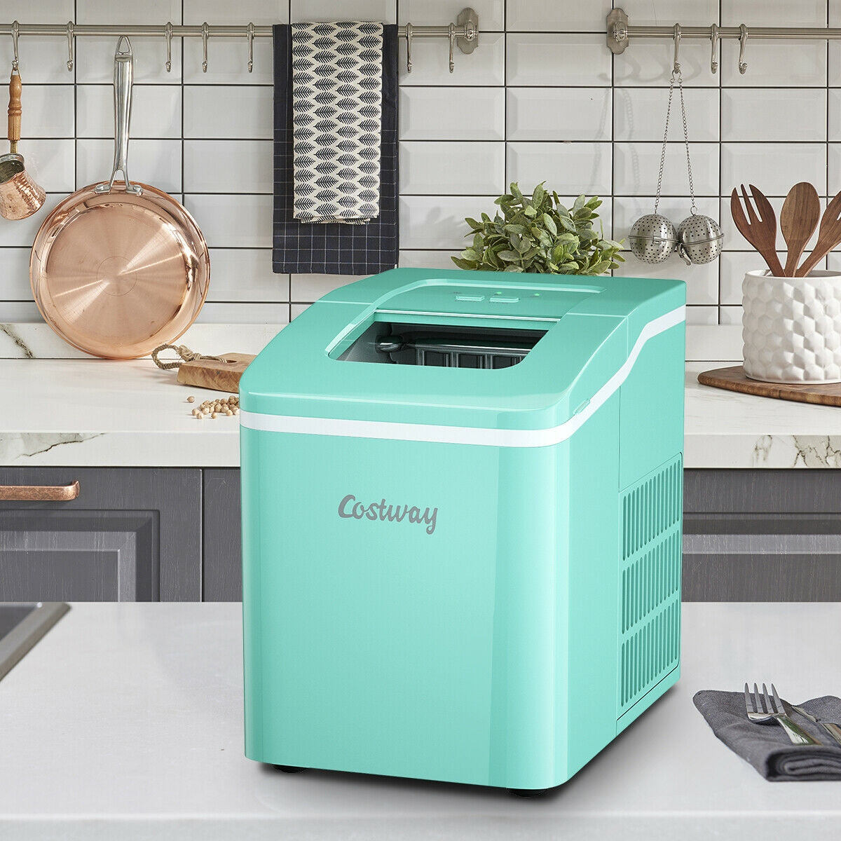 Máquina portátil para hacer hielo de encimera con cuchara - Verde