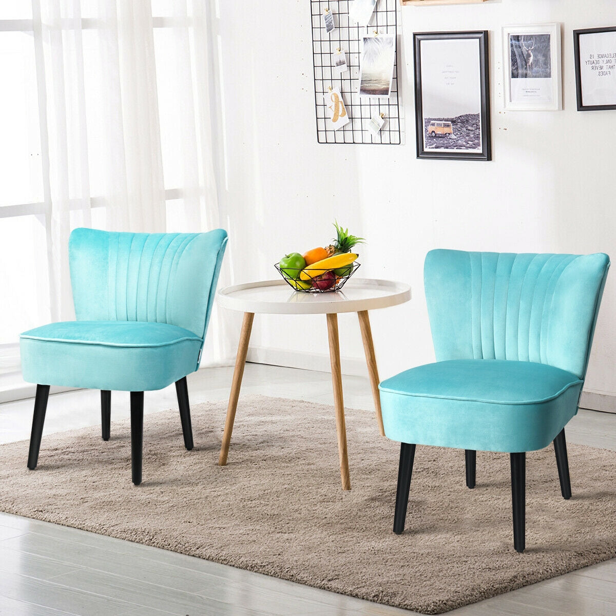 Juego de 2 sillones modernos tapizados con patas de madera maciza