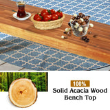 Banco de comedor de madera de acacia para patio con patas de acero