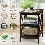 3-Tier Nightstand End Table with X Design Storage