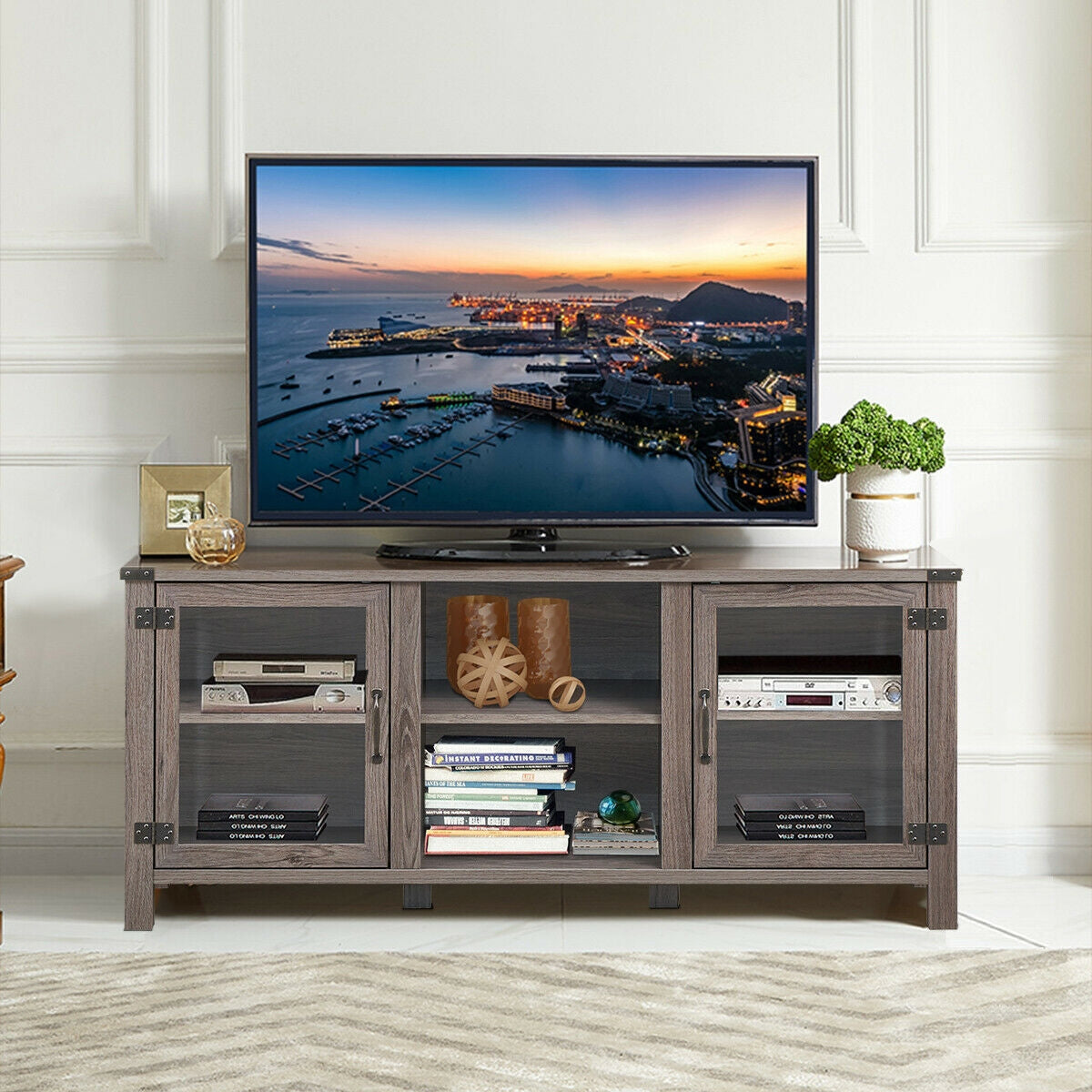 Mueble para TV y centro de entretenimiento para televisores de hasta 65 pulgadas con gabinetes de almacenamiento