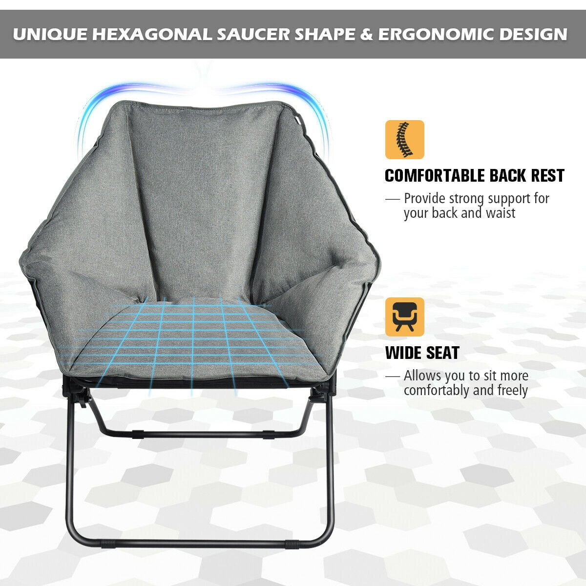 Silla de camping de ocio plegable de gran tamaño con estructura de hierro resistente