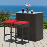 Juego de comedor de 3 piezas para patio de mimbre de ratán con mesa y taburetes - Turquesa