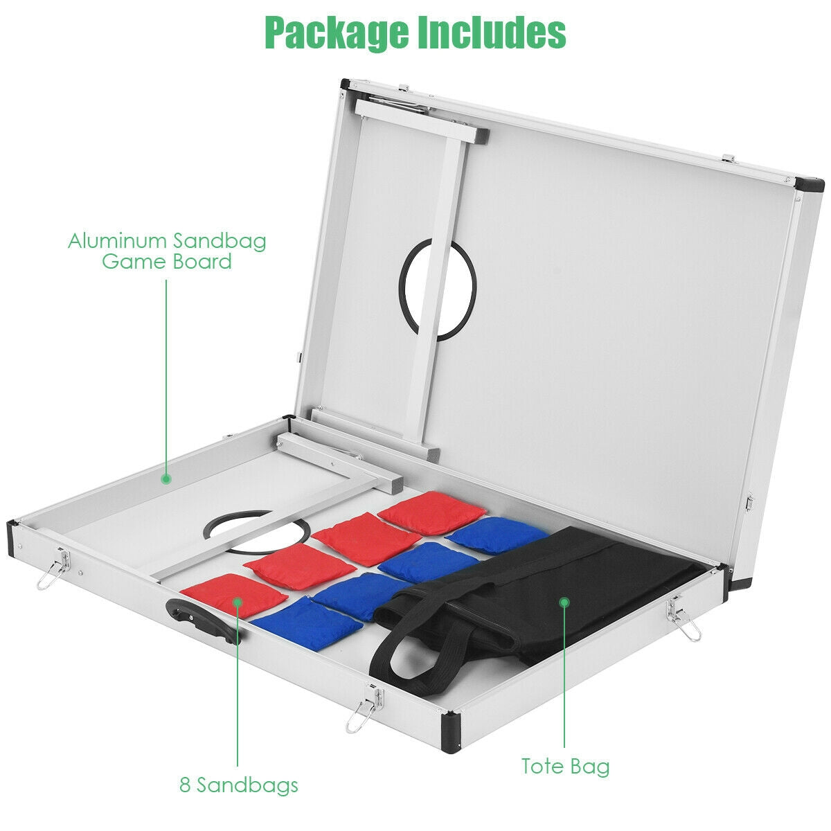 Juego de cornhole con diseño plegable y asa lateral