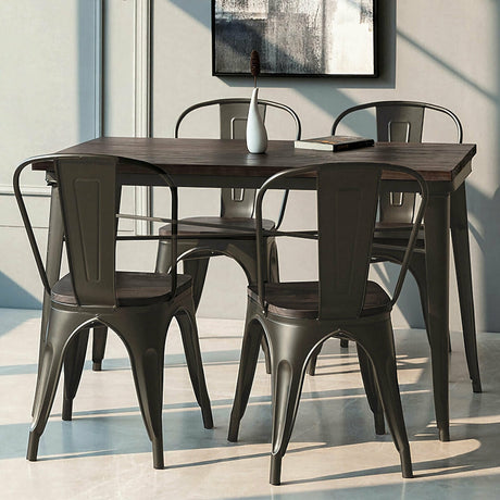 4 sillas de comedor metálicas apilables estilo Tolix con asiento de madera