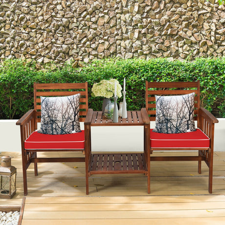 Juego de 3 piezas de mesa y sillas de patio para exteriores, loveseat de madera de acacia