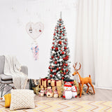 Árbol de Navidad artificial tipo lápiz con bisagras sin luces y efecto nevado, de 1.83 m (6 pies) con 500 puntas de rama