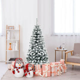 Árbol de Navidad artificial tipo lápiz con bisagras sin luz, cubierto de nieve, de 4.5 pies con 242 ramas