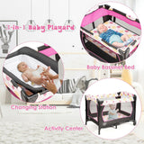 Corral de bebé portátil convertible 3 en 1 con caja de música, ruedas y frenos