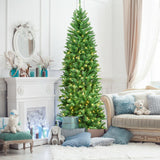6 Feet PVC Hinged Pre-lit Artificial Fir Pencil Christmas Tree with 150 Lights