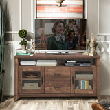 Mueble para TV retro de madera con cajones y puertas de cristal templado