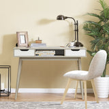 Escritorio de computadora elegante con 2 cajones y patas de madera maciza
