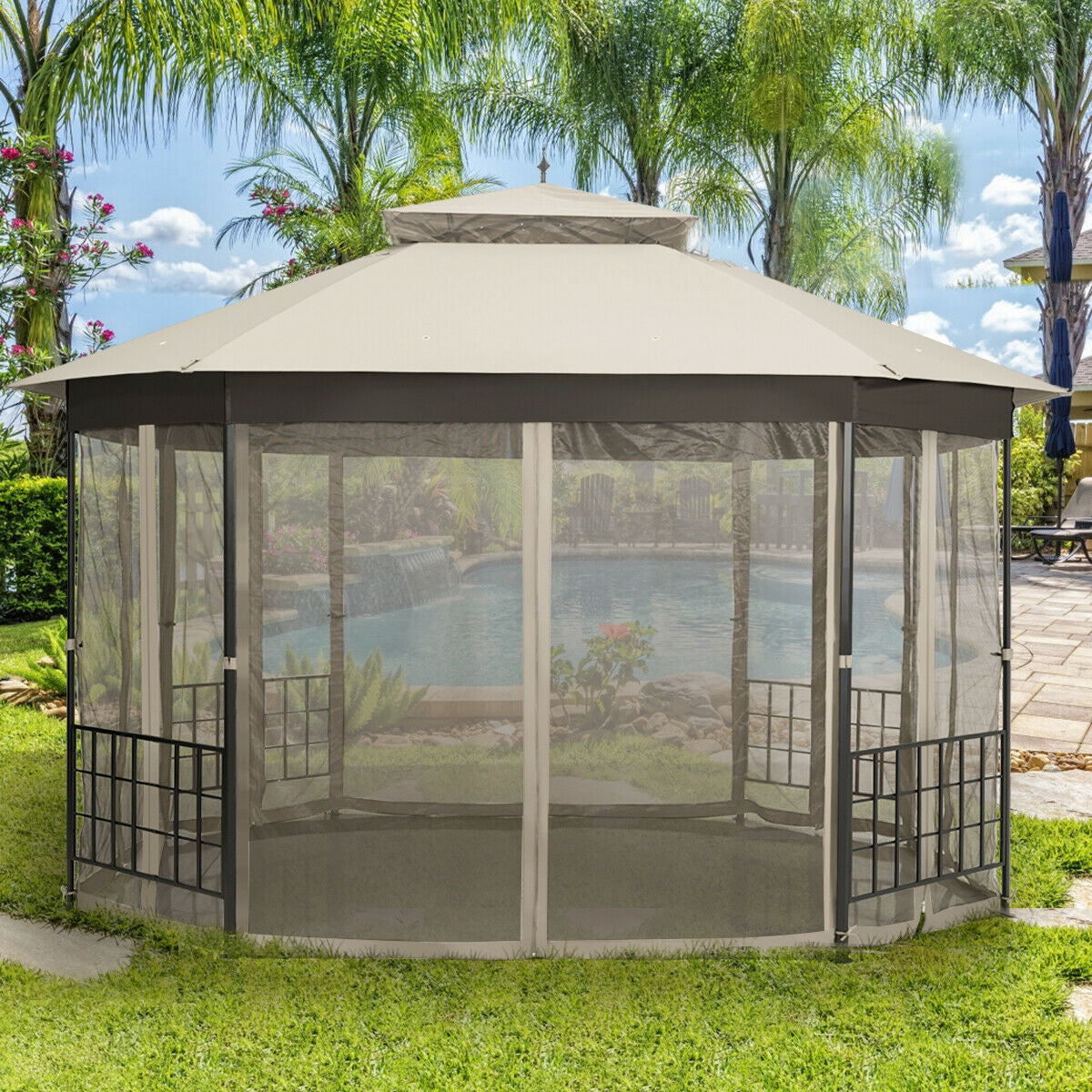 Gazebo de patio octogonal de 10x 12 pies