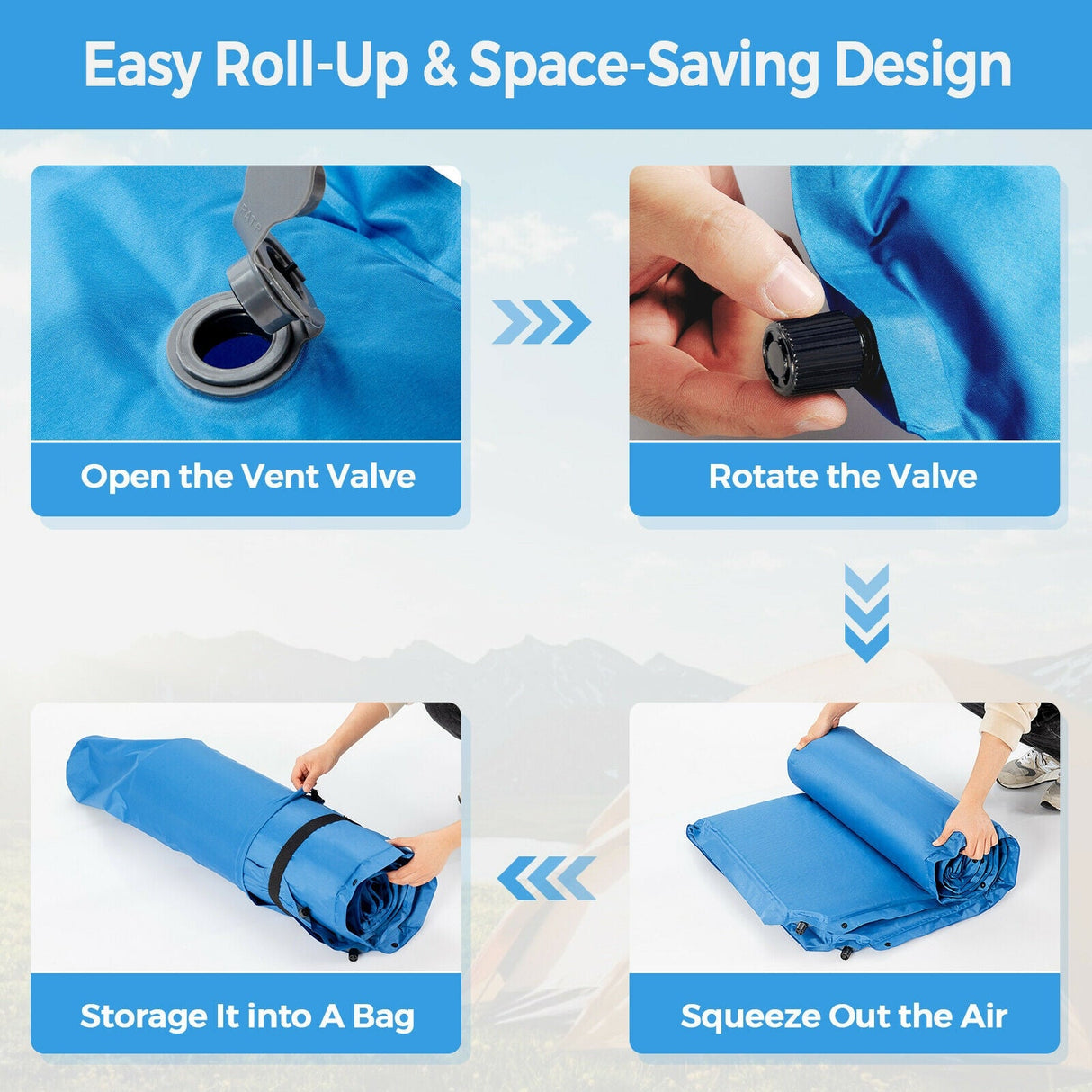 Colchoneta inflable autoinflable para camping y exterior con almohadas