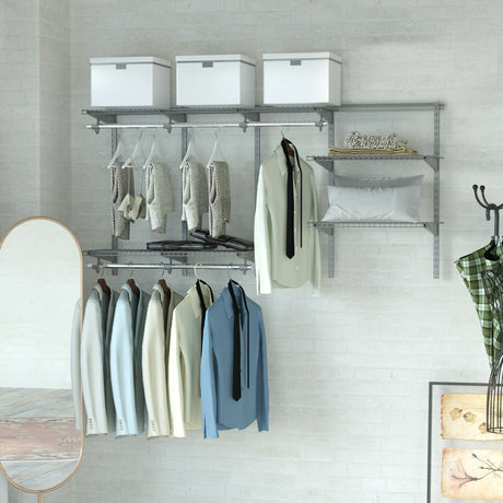Kit organizador de sistema de armario de pared de 0,9 a 1,8 m con barra para colgar - Gris