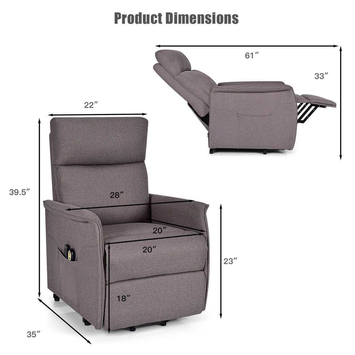 Sillón reclinable de masaje con elevación eléctrica para personas mayores con cojín acolchado grueso