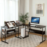 L-Shaped Computer Desk with Tiltable Tabletop