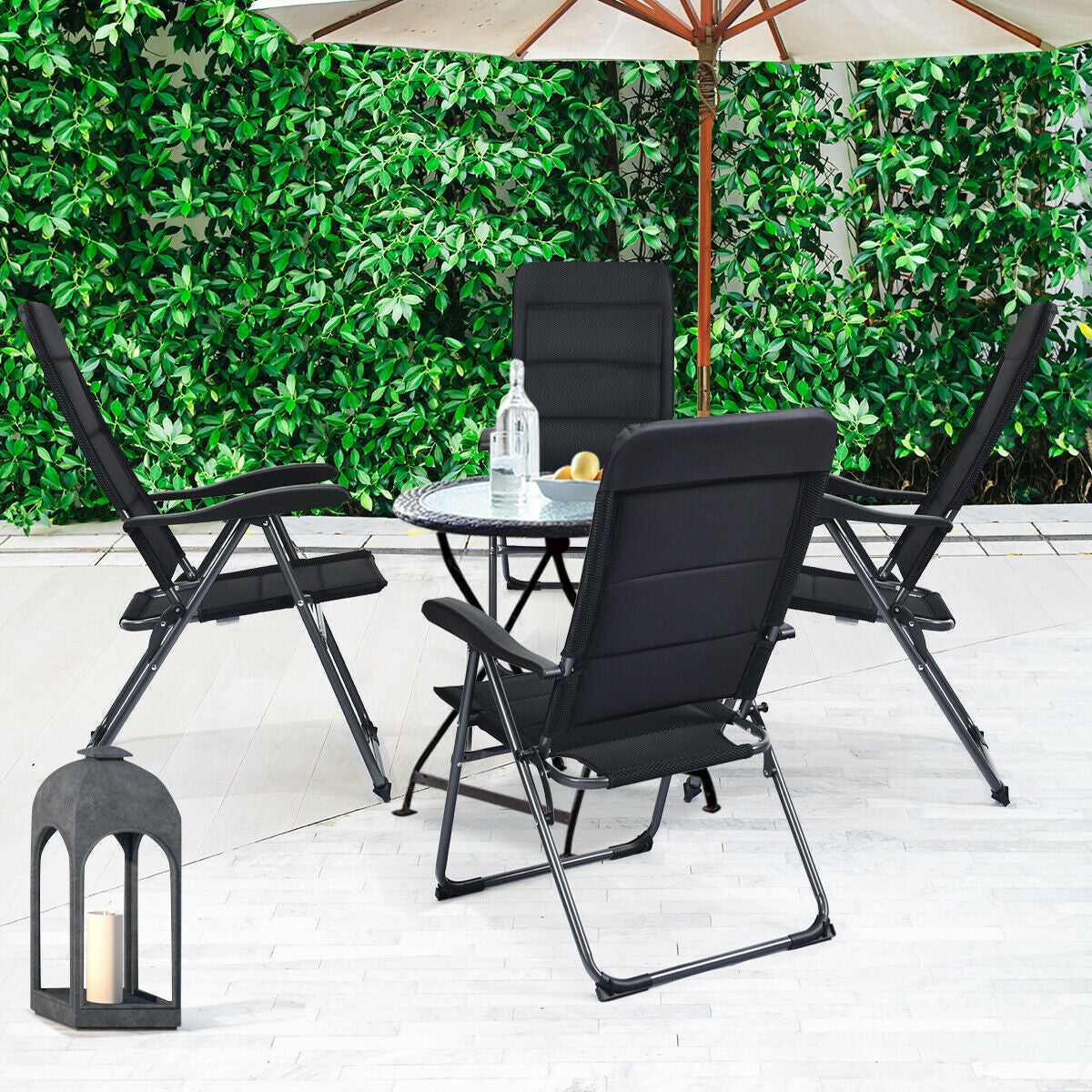 Juego de 4 sillas plegables para patio con respaldo ajustable - Negro