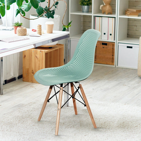 4 Pieces Modern Plastic Hollow Chair Set with Wood Leg