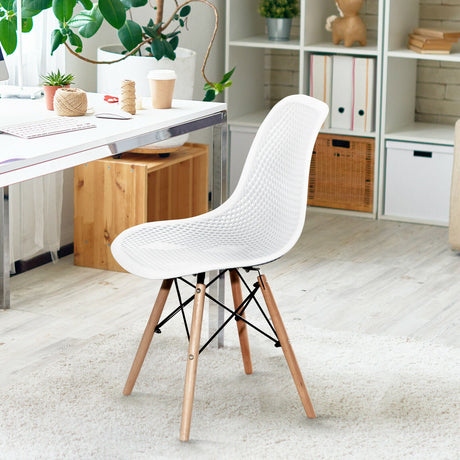4 Pieces Modern Plastic Hollow Chair Set with Wood Leg