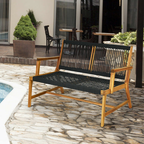 Banco de jardín de madera de acacia para 2 personas para balcón y patio