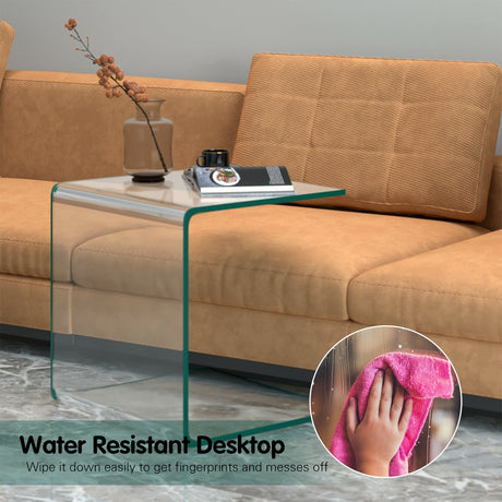 Mesa auxiliar de cascada de cristal templado de 18 x 18 x 16 pulgadas con almohadilla antideslizante