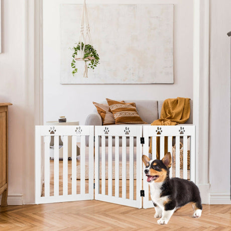 Puerta plegable de madera independiente para perros de 24 pulgadas con bisagra flexible de 360° para mascotas