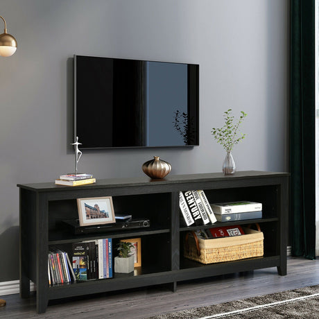 Mueble de TV con 4 compartimentos para televisores de hasta 65 pulgadas con estante ajustable en 3 posiciones de altura