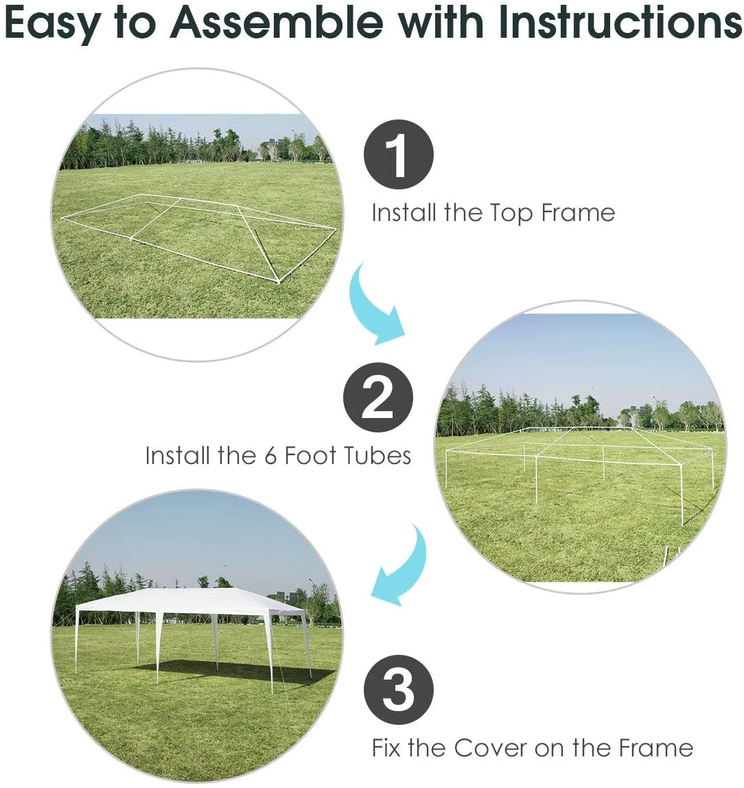 Carpa de toldo impermeable de 10 x 20 pies con estacas y cuerdas de viento