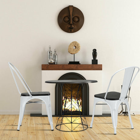4 sillas de comedor metálicas apilables estilo Tolix con asiento de madera