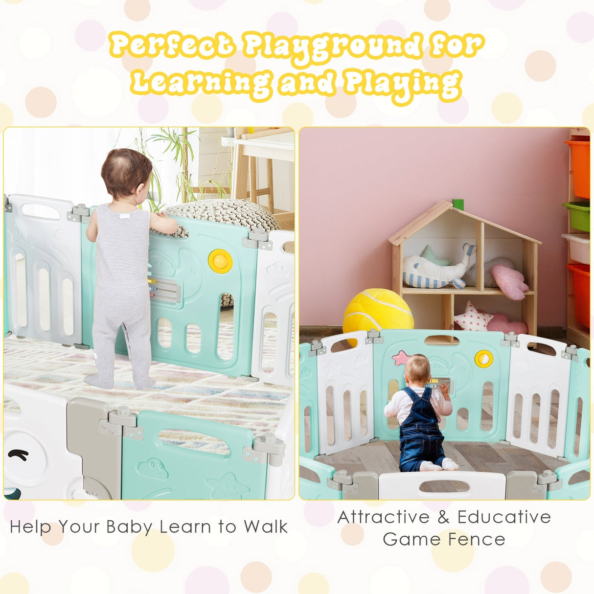 Parque infantil plegable de 14 paneles para bebés - Centro de actividades para niños - Verde