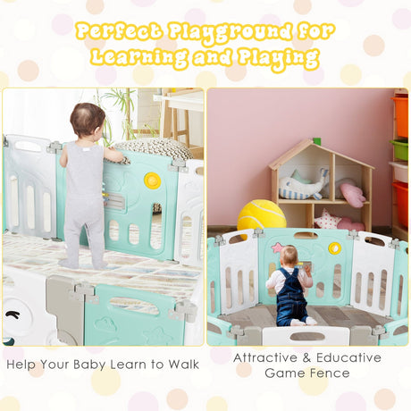 Parque infantil plegable de 14 paneles para bebés - Centro de actividades para niños - Verde