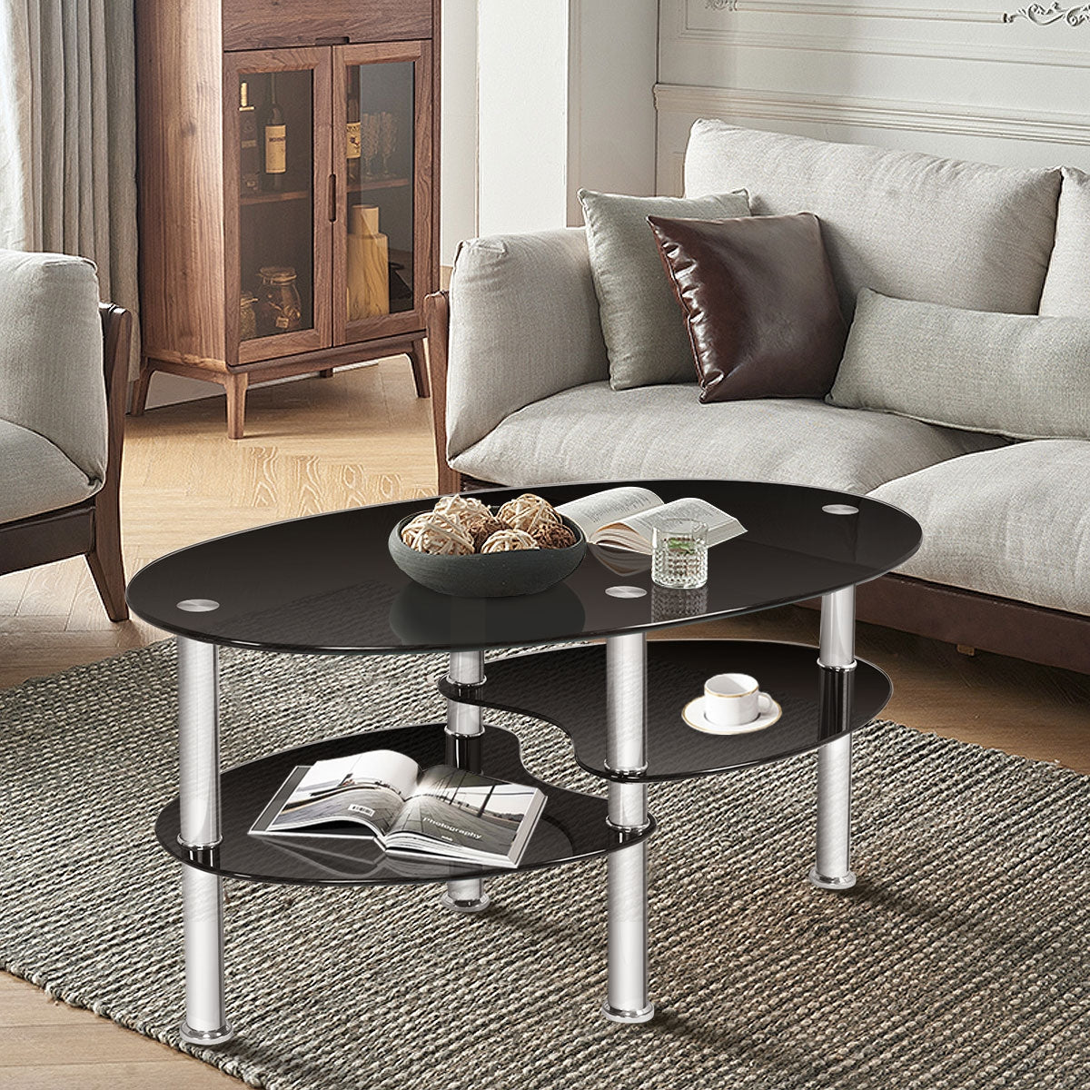 Mesa de centro ovalada de cristal templado
