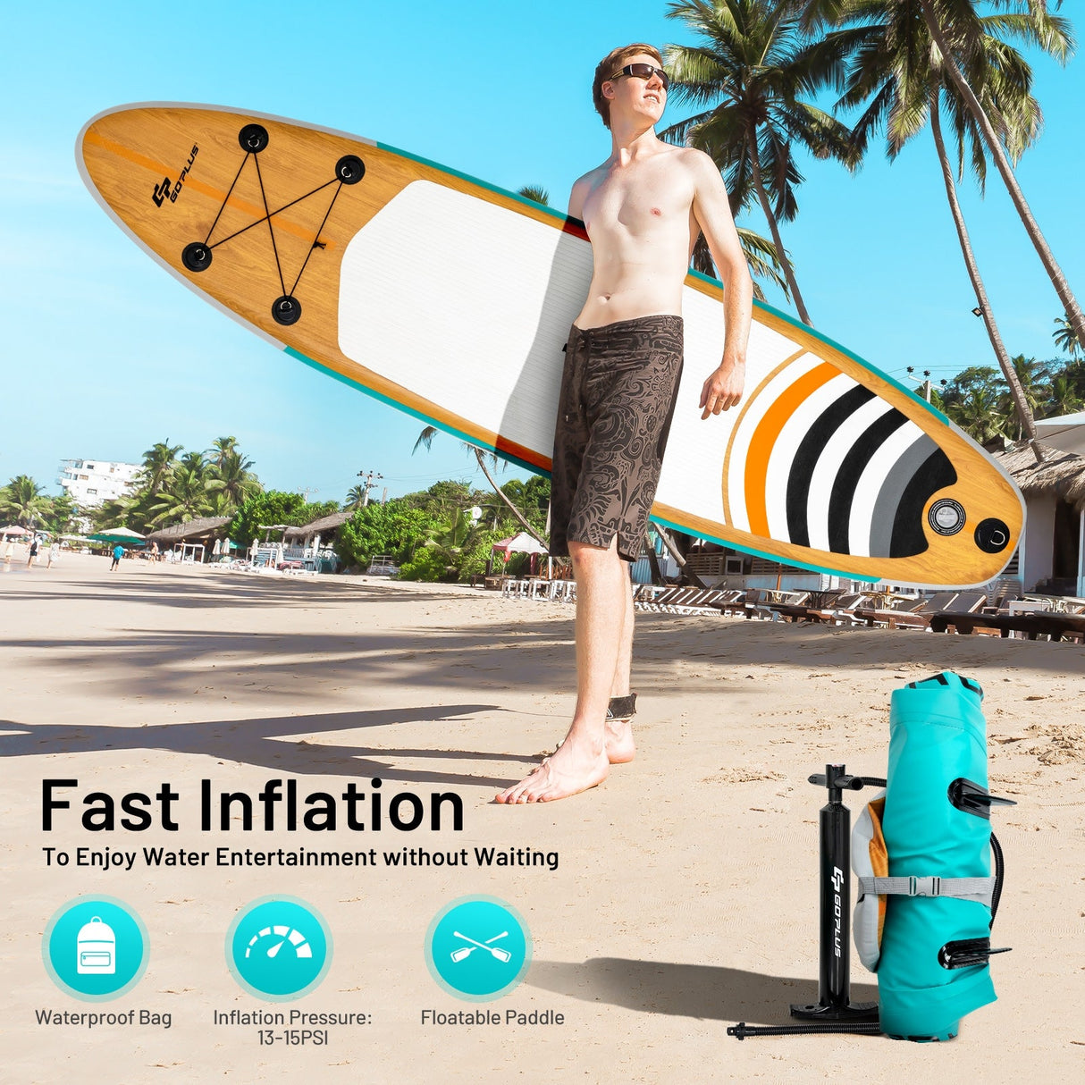 Tabla de remo inflable de pie de 10' SUP con bolsa