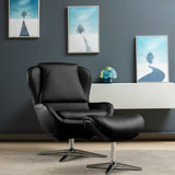 Sillón reclinable giratorio 360° de cuero con otomana y base de aleación de aluminio