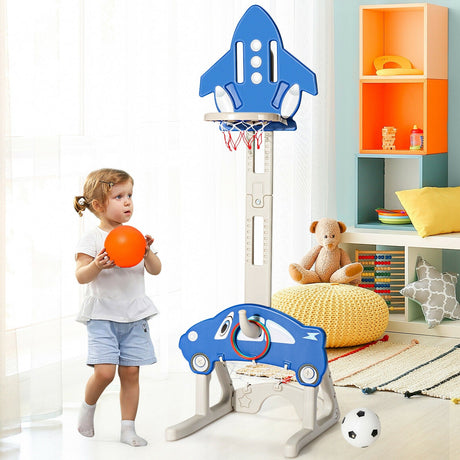 Canasta de baloncesto 3 en 1 para niños con pelotas - Azul