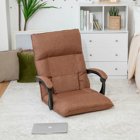 Sillón Sofá Perezoso Ajustable de 14 Posiciones con Cojín Lumbar y Reposabrazos