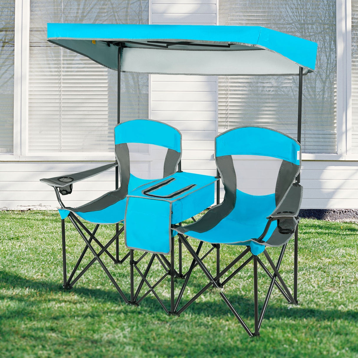 Sillas portátiles de camping plegables con dosel y portavasos