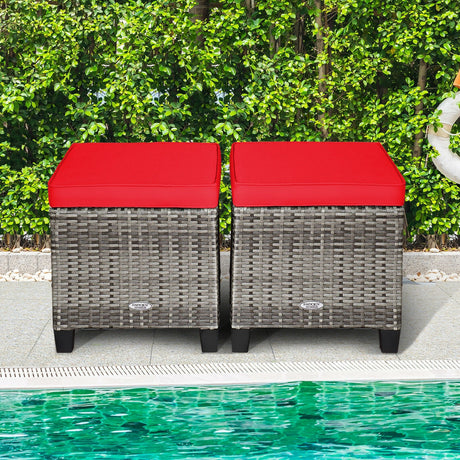 2 otomanas de ratán para patio con cojines extraíbles - Azul marino