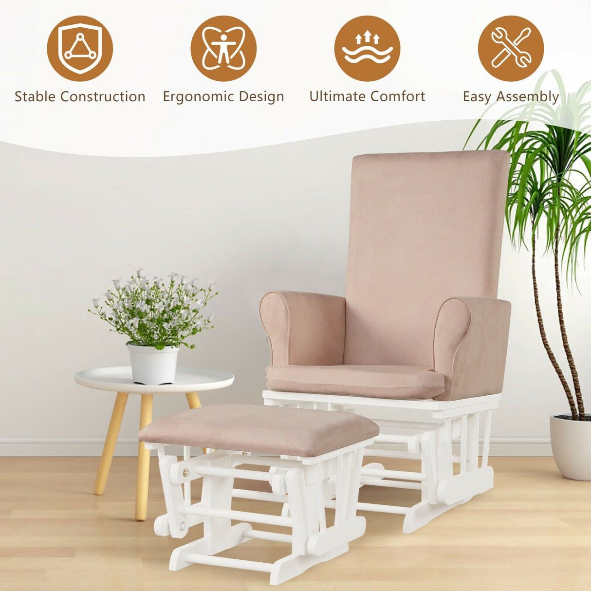 Set de sillón mecedora y otomana con cojines para guardería de bebé