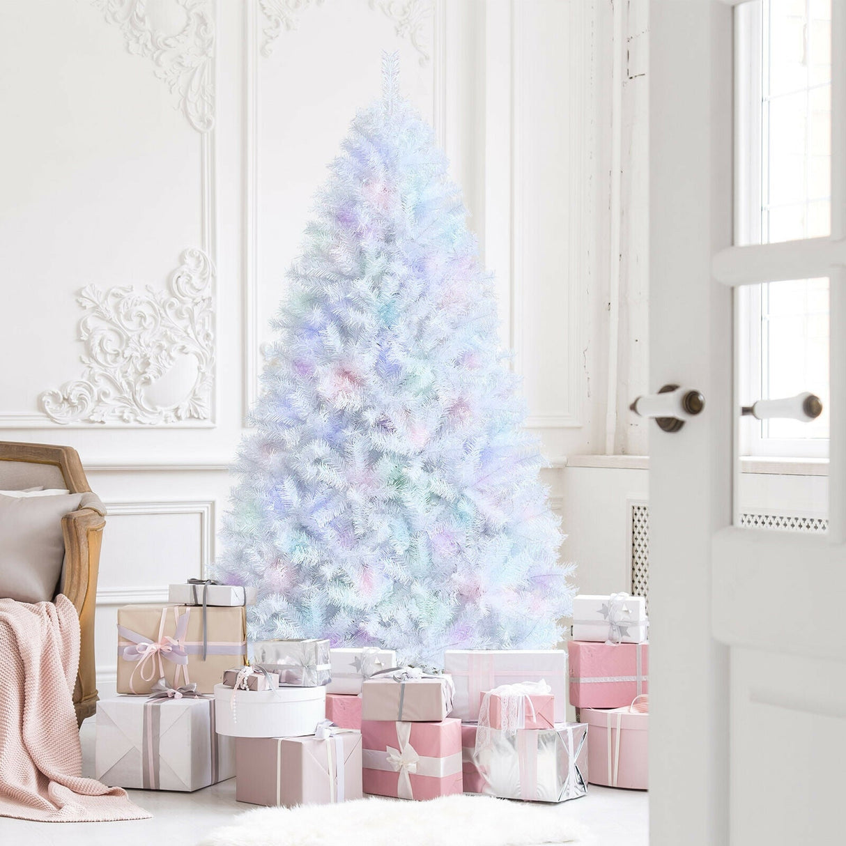 Árbol de Navidad artificial de 2,4 metros con 1636 puntas iridiscentes