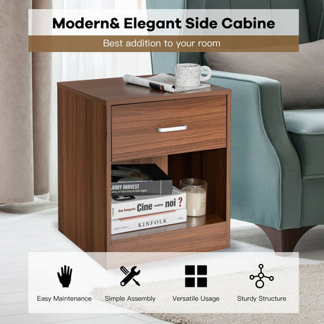 2 Pieces Nightstand with Storage Drawer and Cabinet
